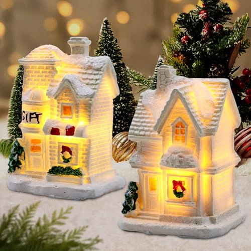 SPERMUOY Weihnachtsdorf mit Beleuchtung,2 Stück Weihnachtsdorf weihnachtshäuser mit Beleuchtung Weihnachten Deko Weihnachtsdorf Beleuchtung,Weihnachtshaus Miniatur Weihnachtsdorf Weihnachtsdekoration