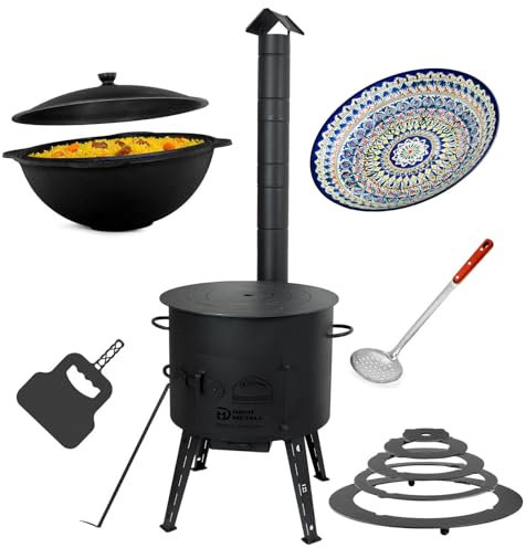 Ø44cm Uchag 2mm stahl Utschak mit Adapter-Ringe Abzugsrohr 16L Kazan eben Kasan Utschag Feldküche Feuerstelle Campingofen Außenküche Eintopfofen Schaumkelle Grillfächer Orientalischer Teller