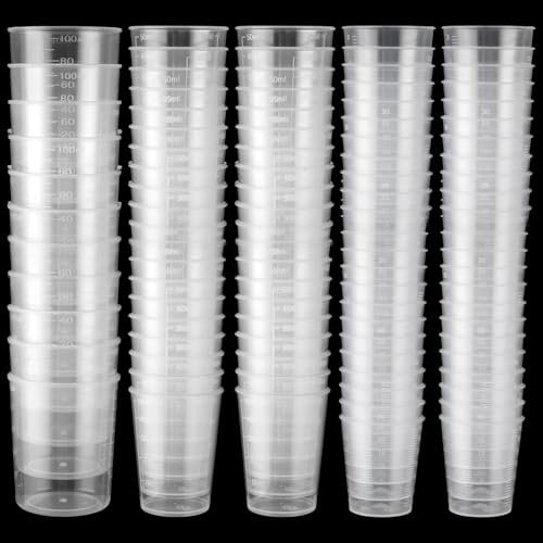 100 vasos medidores de plástico, 30 ml, 50 ml, 100 ml, vaso medidor, vaso medidor, vaso pequeño de plástico, reutilizable, vaso mezclador pequeño para laboratorio, resina epoxi, accesorios de cocina y