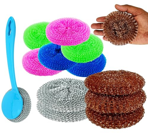 3-teiliges Küchenreinigungsset, kratzfester Griff, Topfreiniger mit Nachfüllung und Kupfergitter-Schrubber für Töpfe, Pfannen und Grills, nicht scheuernde Topfreiniger für effektive Reinigung