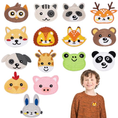 15 Flicken zum Aufbügeln Kinder, Bügelflicken Kinder, Tier Patches Aufnäher | Patch Sticker Gestickte Bügel Patch Bestickte Aufnäher, Bügelflicken Tiere für Reparieren sie das Loch, DIY Zubehör