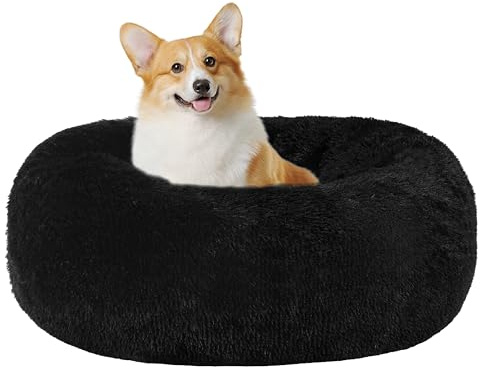 HMTOPE Lit orthopédique pour chien rond Coussin pour chien Canapé pour chien et chat Donut douillet Corbeille pour chien Lavable, 70 cm Ø, Noir