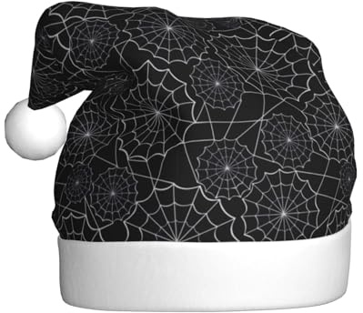 Kuilepa Spider Web Weihnachtshut mit schwarzem Druck, Weihnachtsmannmütze, Weihnachtsmütze für Erwachsene, verdickte Weihnachtsmützen für Weihnachten, Neujahr, Partyzubehör
