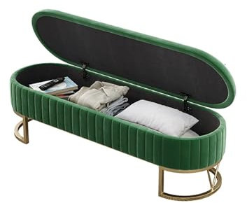 Samtgepolsterter Betttritthocker, Aufbewahrungsbank mit goldenen Beinen, moderne Ottomane für Schlafzimmer, Eingangsbereich, Bettbank, grün, Schlafzimmer, Fußbett, Bänke für hohe Betten