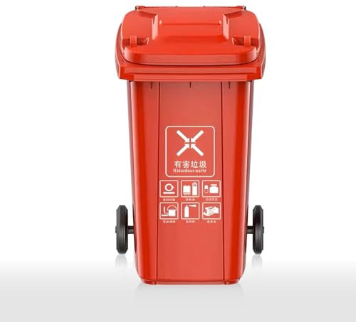Bote Basura For Exteriores 100 L Con Ruedas Contenedor Basura Industrial Móvil Alta Resistencia Bote Basura Grande Alta Resistencia Con Tapa Bote Basura Comercial For Porche, Patio, Terraza(Red)
