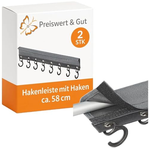 2 STK Camping Garderobe 8 Haken mit Klettband 58 cm für Kederleiste | Hakenleiste Universal für Kederschiene und Zeltdachstange, praktische Garderobenhaken für Camping und Vorzelt