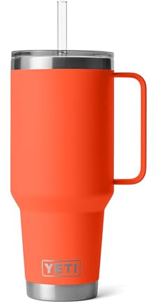 YETI Rambler Gobelet isotherme de 1200 ml avec poignée et couvercle à paille, gobelet de voyage isotherme avec poignée, en acier inoxydable, papaye