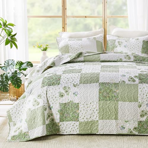 Qucover Copriletto Matrimoniale e Trapunta Leggera Matrimoniale, Coperta Divano e Trapunta Matrimoniale Patchwork Floreale 220x240cm con 2 Federe 50x70