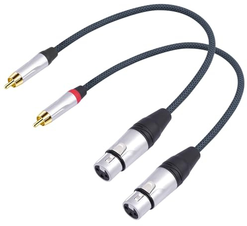 HUALEU Cavo audio da RCA maschio a 3 pin XLR femmina, cavo audio bilanciato XLR femmina a RCA, cavo audio non bilanciato, spina placcata oro 24 K, guscio in lega di zinco resistente, cavo schermato