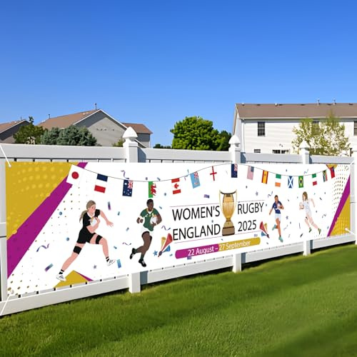 YOFANUP Bannière de la coupe du monde de rugby 2025 pour femmes - Bannière de la coupe du monde de rugby 2025 pour décorations de fête, matchs de compétition pour stades, restaurants, jardins, bars (1