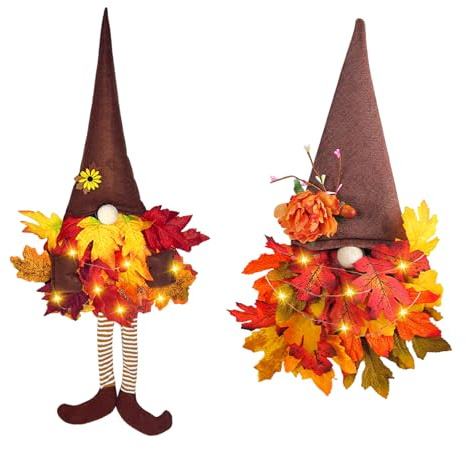 Türkranz Herbst Deko Wichtel Tür Kranz Für Haustür Deko Außen Herbstkranz Herbstwichtel mit LED Lichterkette Herbstdeko Hängend Türkranz Fensterdeko Hängedeko Kranz Deko Herbst Für Tür Wand (A+B)