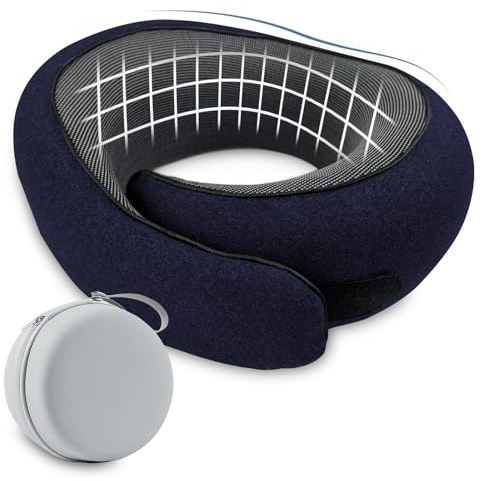 TFCIOD Nappy Reisekissen, Nackenkissen Flugzeug, 100% Memory Foam, Travel Pillow, Orthopädisches Nackenhörnchen für Reisen Mit Flugzeug, Ice, Auto, Mit Reißverschlussbox (Marineblau)