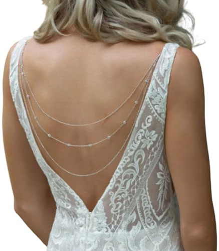 Wayfadacc Catena posteriore multistrato senza schienale per abito con strass collana gioielli per il corpo accessori per le donne catena da sposa