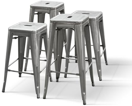 PAZZO DESIGN Sgabello da bar e cucina, Set da 4, Grigio, 41x41x66, Gambe Metallo, Sala da Pranzo, Impilabili, Per Bistrò Bar e Ristoranti, Cucina, per Interni - id_2329