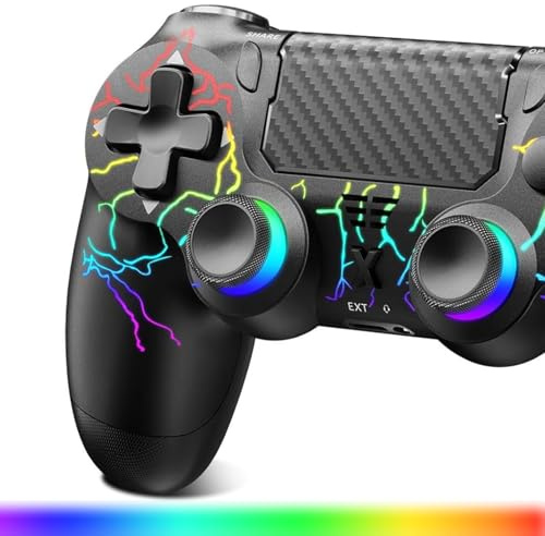 Suoxiom Wireless Controller for P4, Game Controller for PC/P4/Pro/Slim/, Bluetooth Gamepad Joystick with Vibration Touch Panel, Upgraded Six-Axis Sensor, 3.5mm Audio Jack (BLACK-RGB)
