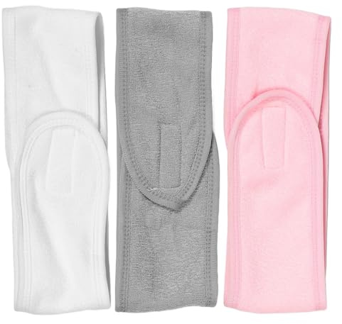 TEHAUX Bandeau Double Couche pour Cheveux en Coton, Doux et Respirant, 3 Pièces, pour Lavage du Visage et Coiffure, Bandeaux Jetables pour Spa