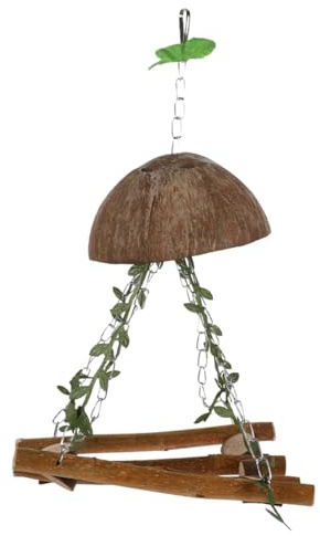 JOINPAYA Vogelschaukel aus Natürlichem Holz mit Pflanzen dekor Hängende Sitzstange für Papageien und Wellensittiche Großes Stabiles Design Fördert Bewegung und Gleichgewichtstraining