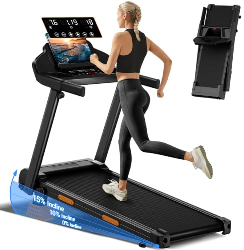 UMAY Cinta de Correr para el hogar, Plegable, 12 km/h, Cintas de Correr de 2,5 CV/1800 W con Monitor de frecuencia cardíaca, aplicación y Altavoz Bluetooth, Treadmill for Home con 12 programas de