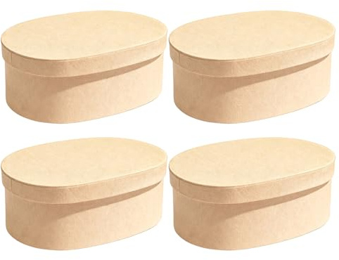 Abaodam Ovales Geschenkbox Satz aus Dickem Kraftkarton 19 X 135 X 75cm mit Deckel – 4 Ovale Aufbewahrungsboxen zum Basteln und Verpacken für Geschenke Hochzeit und Dekoration