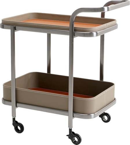 Kare Design Servierwagen Tango, Silber, Beige, Barwagen, Rollbar, Zwei Ablagen, Edelstahl Gestell