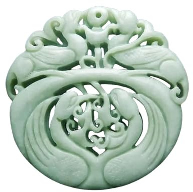 Collier pour homme avec pendentif en jade de phénix sculpté à la main - Vert haricot naturel