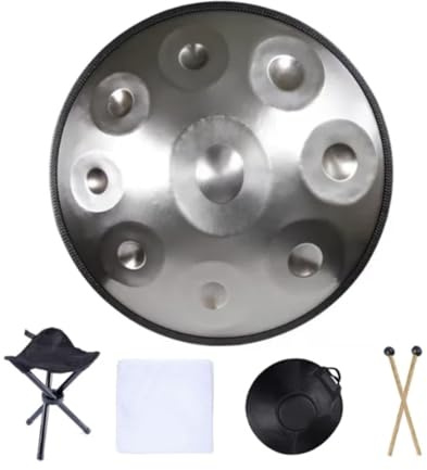 handpan, 440 Hz 18 Zoll G-Moll-Zungentrommel-Meditationsinstrument aus Stahl,for Professional Performance(Golden eyes 9 tone)