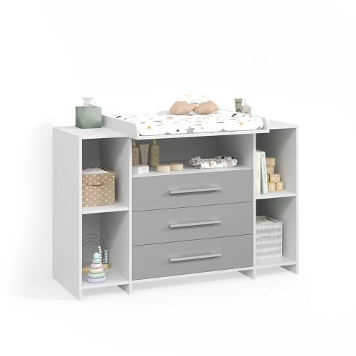 Livinity Commode à Langer Torino Blanc/Gris | XL avec tiroirs