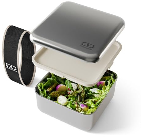 monbento - Sense L Adult Lunch Box - 1L - Metal Bento Box - Leakproof Stainless Steel - Oven & Microwave Safe - BPA-Free - Ideal for Meal Prep & Office - Onyx Black