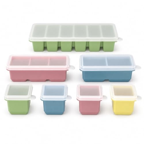 Cubitera Silicona con Tapa, Hielera Silicona, Set de 6 Piezas Cubiteras para Hielo Grande: 4×125ml Individuales, 3×125ml Combinado, 2×125ml Combinado, 6×100ml Contenedores, Sin BPA, para Sopas, Caldos
