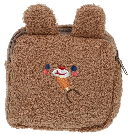 SHOWERORO Pochette en Peluche Marron Rangement Pratique pour Serviettes Hygiéniques Broderie Lapin Trousse de Voyage Adorable et Fonctionnelle pour Cosmétiques et Clés