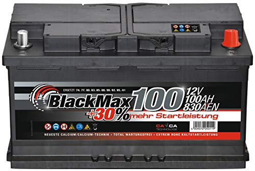 BlackMax Autobatterie 12V 100Ah 830A Starterbatterie | Für PKW, Transporter und Nutzfahrzeuge, Calcium-Plus, wartungsfrei, gefüllt und geladen