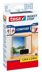 tesa Fliegengitter für bodentiefe Fenster, beste tesa Qualität, anthrazit, durchsichtig, 1,20 m x 2,40 m | anthrazit