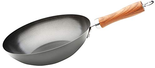 WECOOK! Carbono Wok à Induction 28 cm, Antiadhésif Titane QUANTANIUM Écologique à 3 Couches sans PFOA, Acier au Carbone, Poignée Imitation Bois, Vitrocéramique, Gaz, Lave-Vaisselle
