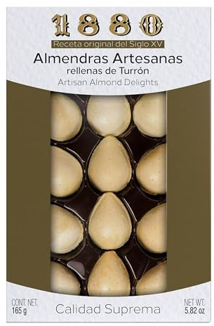 1880 - Almendras Artesanas Rellenas de Turrón de Crema a la Piedra Cubierta com Una Fina Capa de Oblea, Textura Crujiente, Bocados de Calidad Suprema, 165 g, 15 Unidades