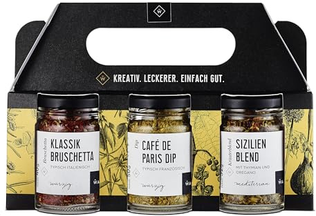 Wajos Gewürze Geschenkset 2: Kräuter und Gewürz Set mit Bruschetta, Dip und Blend, Feinkost Geschenk für Männer und Frauen