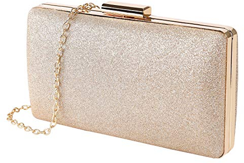 MaoXinTek Clutch Glitter, Damen Abendtasche Elgegante Glänzend Handtasche in Gold, Kette Umhängetasche Klein Portemonnaie Tasche für Braut Hochzeit Party Abschlussball