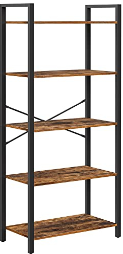 VASAGLE 5-Tier Bookshelf, Bookcase, Shelving Unit, for Office, Study, Living Room, Bedroom, 30 x 66 x 153 cm, Industrial, Rustic Brown and Ink Black LLS061B01