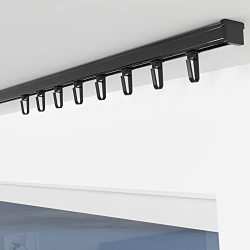 ALOHA Gardinenschiene ITU / 1-läufig / 240cm / mit Faltenlegehaken/Schwarz | Vorhangschienen aus Aluminium, Deckenbefestigung