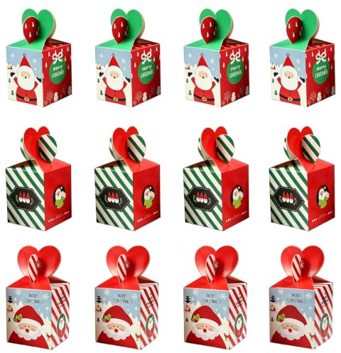 Eterspr 12 Stück Weihnachtsdeko Geschenkbox, Weihnachtsgeschenkboxen, Parteibevorzugung Heiligabend Box, Geschenkkarton Verpackung Faltbar, für Weihnachtsbaum Dekoration