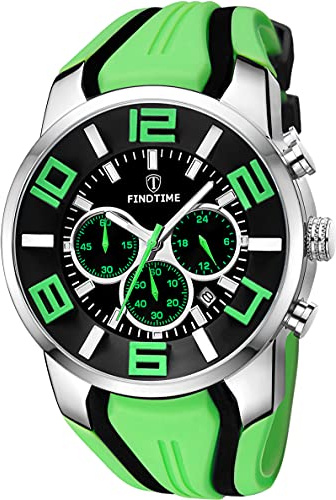 findtime Sport Uhr Herren Chronograph Militär Uhr Analog Quarz Silikon Armbanduhr für Männer Jungen Große Zahlen Datum Timer Herrenuhr Rot