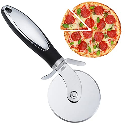 Pizzaschneider, Pizzaroller 304 Edelstahl Ergonomischer Anti Griff Pizza Cutter, Handlicher Pizza Cutter mit Fingerschutz Ideal für Pizza, Pasteten, Waffeln und Teigkekse Sandwiches Küchenhelfer