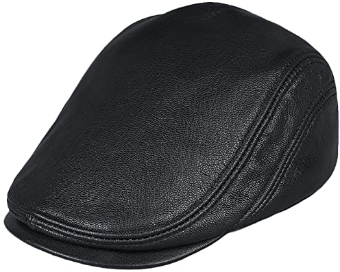 DongBao Schiebermütze Gatsby Schirmmütze Leder Mütze Barett Cap Newsboy Flat Cap Damen Herren