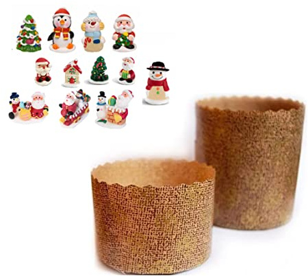 Zeus Party KIT 20 STAMPI PANETTONE da 750 gr +Soggetti in Zucchero Assortiti - Forme Canasta in carta forno Natale dolci