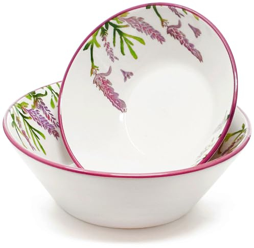 Lashuma Lot de 2 bols ronds, 1 coupelle à fruits de 18,5 cm, 1 saladier de 23,5 cm, motif lavande