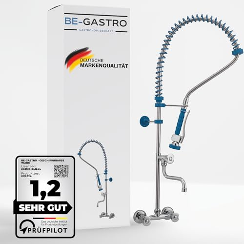 BE-GASTRO® | Profi Geschirrbrause Gastro Wasserhahn Spülbrause Drehgriff | Gastroarmatur, Vorspülarmatur, Küchenarmatur, Gastro Mischbatterie, 1/2 Zoll, Spültischarmatur, Wandanschluss, Brausearmatur