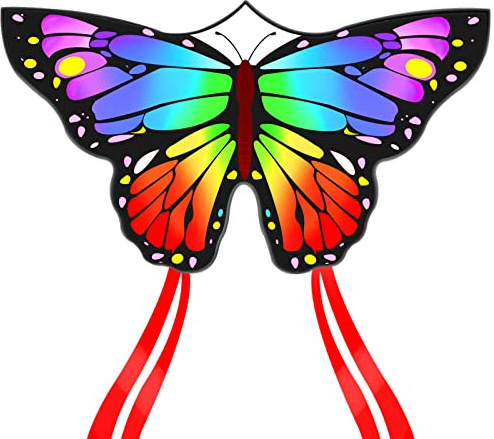 Kaiciuss Butterfly Kite for Kids & Adults Easy to Fly, 55 x 28 Large Single Line for The Beach, Easy Flying for Beginners, Comes with 300 FT String Line Handle