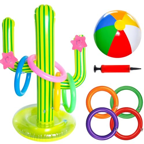 Aufblasbare Kaktus Wurfspiel，11 Stücke Ringwurfspiel Set，Pool Aufblasbare ringwurfspiel，Aufblasbares Kaktus Pool Spielzeug für Beachparty Hawaii Party Schwimmbad Strand,Deko für Jungen und Mädchen
