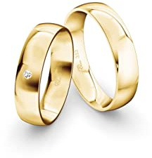 JC Trauringe Gelbgold 333 Paarpreis Eheringe Gold | Verlobungsringe Gold breit 5,0 mm I Partnerringe mit Gravur in edler Schatulle I 2 Hochzeitsringe Herrenring & Damenring mit Stein