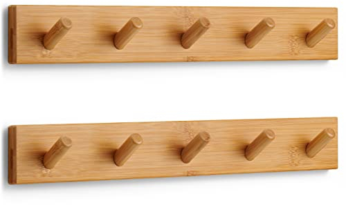 LARHN Garderobenhaken Holz (2 Stück) - Garderobenleiste Holz mit 5 Haken - 43 cm - Kleiderhaken Wand - Wandgarderobe für Flure, Garderoben, Schlafzimmer und Badezimmer