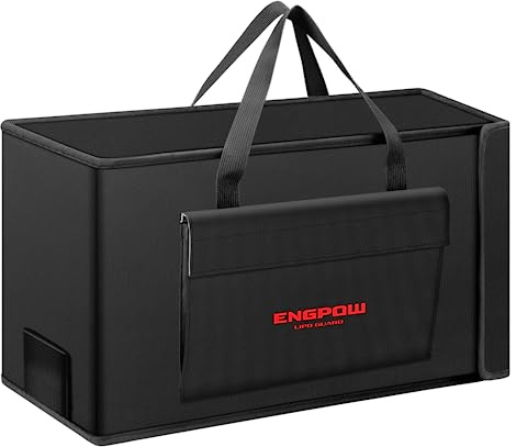 ENGPOW Akku Tasche für Aufladung Transport Lagerung E-Bike Akku | Ebike Batterie Tasche,Feuerfeste bis 2000°F,Explosionsgeschützte,Dick Stoßfester,Lipo Bag kompatibel mit 2 E-Bike Akkus